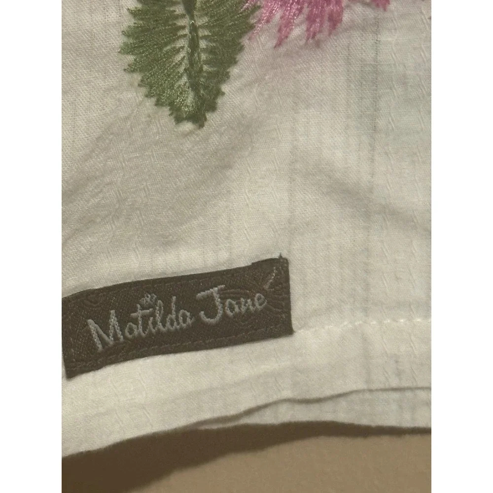 Matilda Jane Womens White Cotton Floral Embroidered‎ Square Neck Blouse Top M